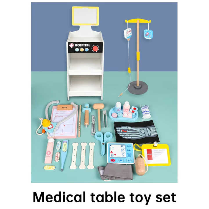 Wooden Play Doctor's Medical Cart for Children