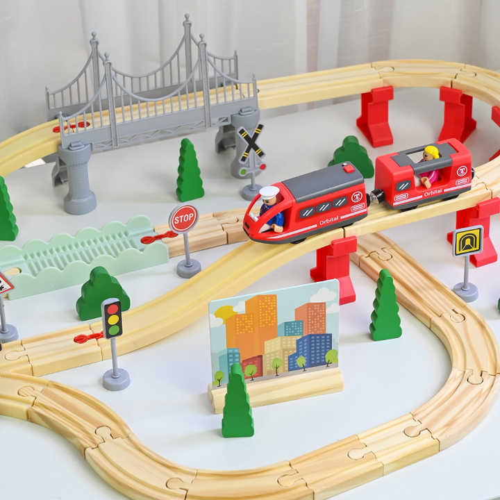 Wooden Construction Train Track Puzzle - 72 Pieces