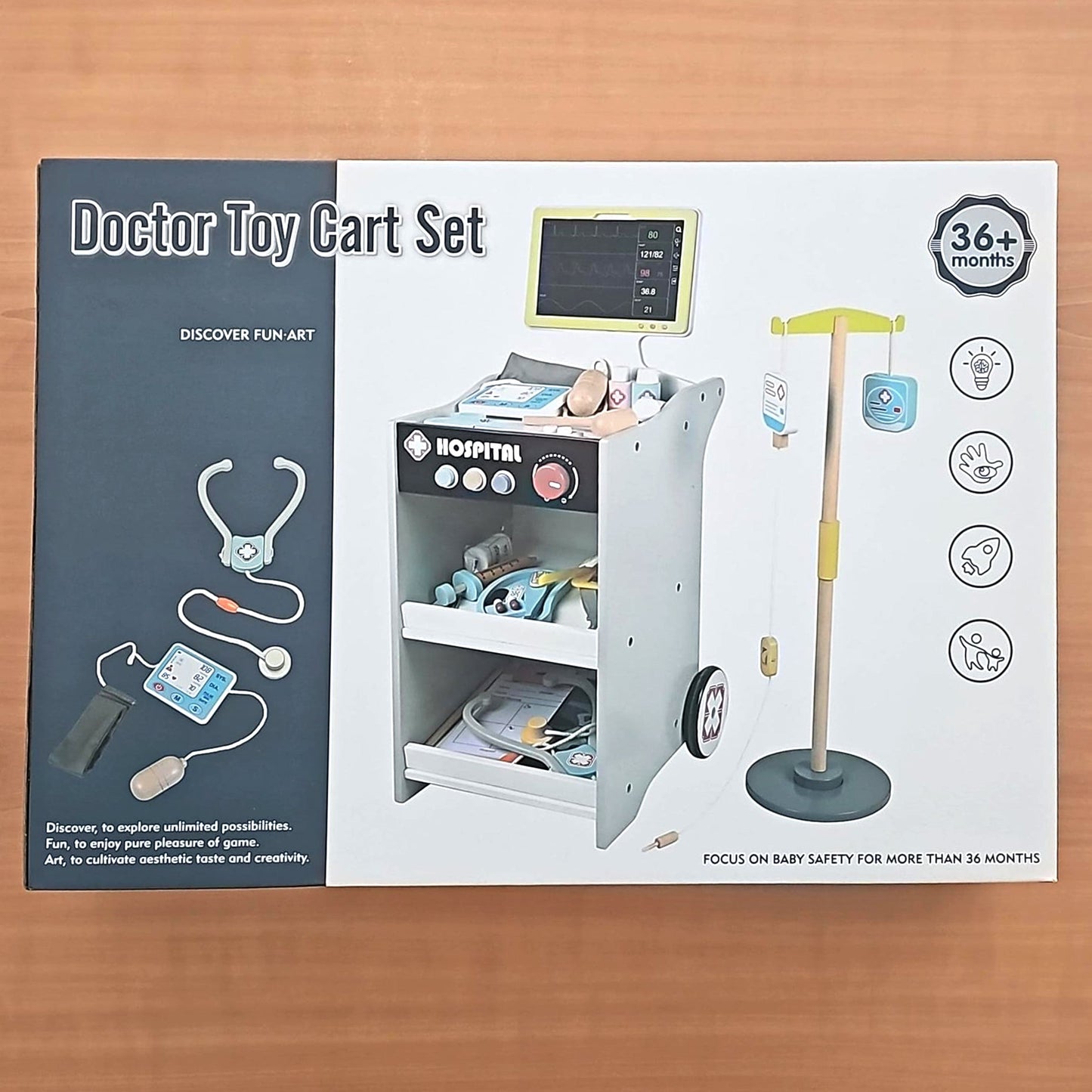 Wooden Play Doctor's Medical Cart for Children