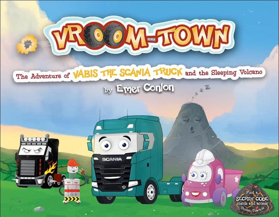 Vroom-Town: The Adventure of Vabis the Scania Truck and the Sleeping Volcano Dust - kidscars.ie