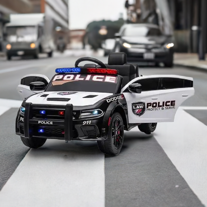 Kids Cars 12V White / Black Electric Dodge Police Car