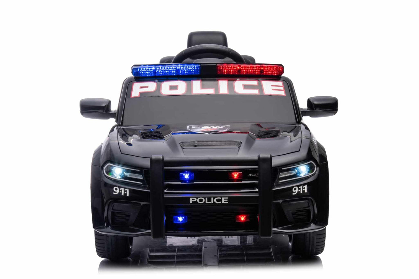 Kids’ 12V Black / White Electric Dodge Police Car – With Microphone, Parental Control & Safety Features - kidscars.ie