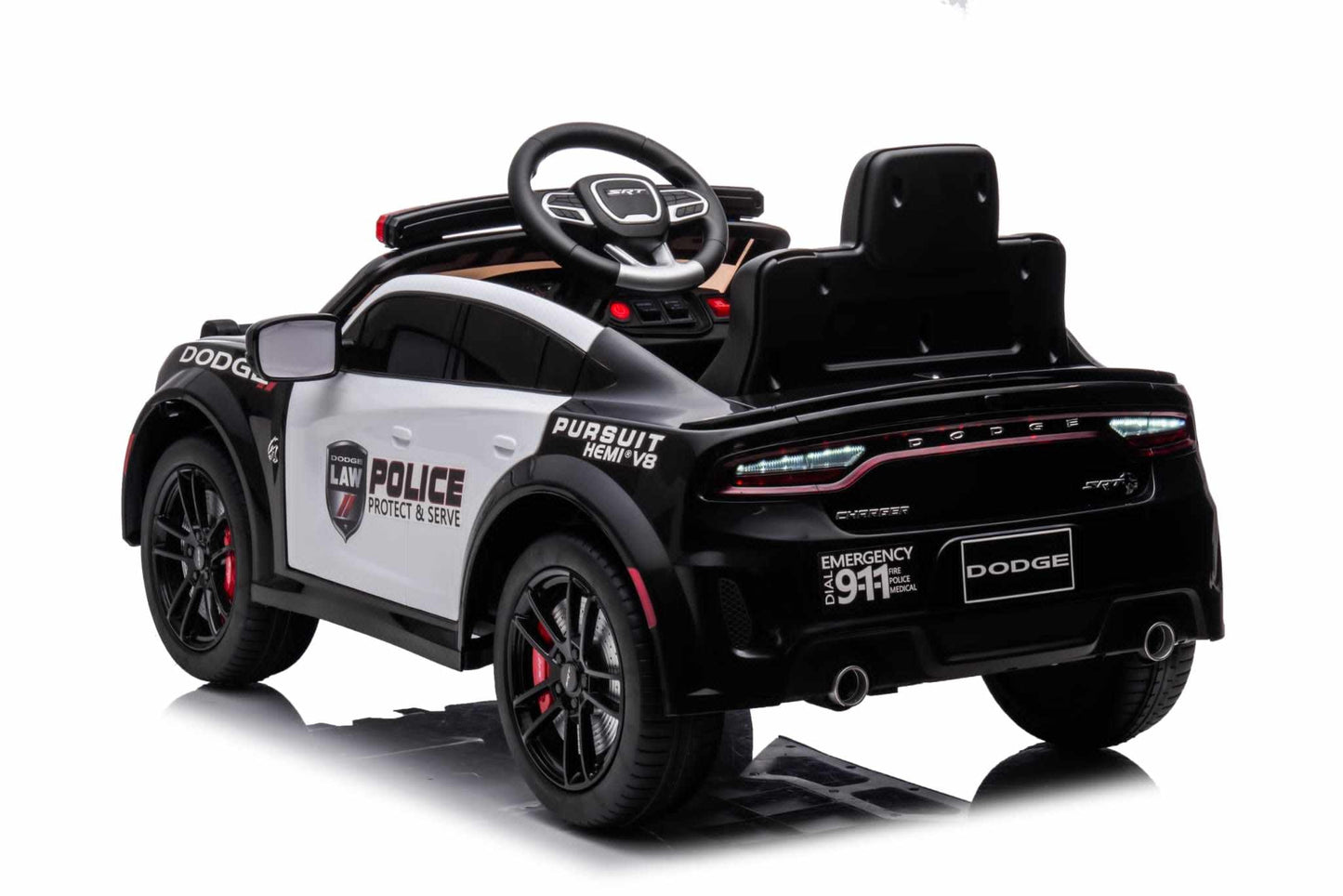 Kids’ 12V Black / White Electric Dodge Police Car – With Microphone, Parental Control & Safety Features - kidscars.ie