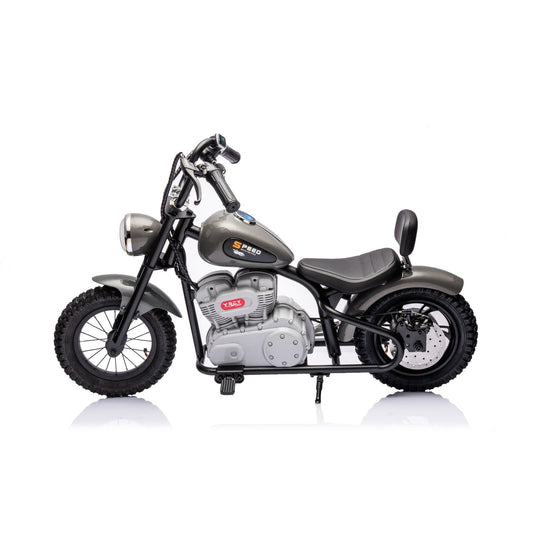 36V Electric Chopper Motor Cycle Ride on with Twist Grip Throttle | Grey - Age 7+ - kidscars.ie - [Kids Electric Cars]