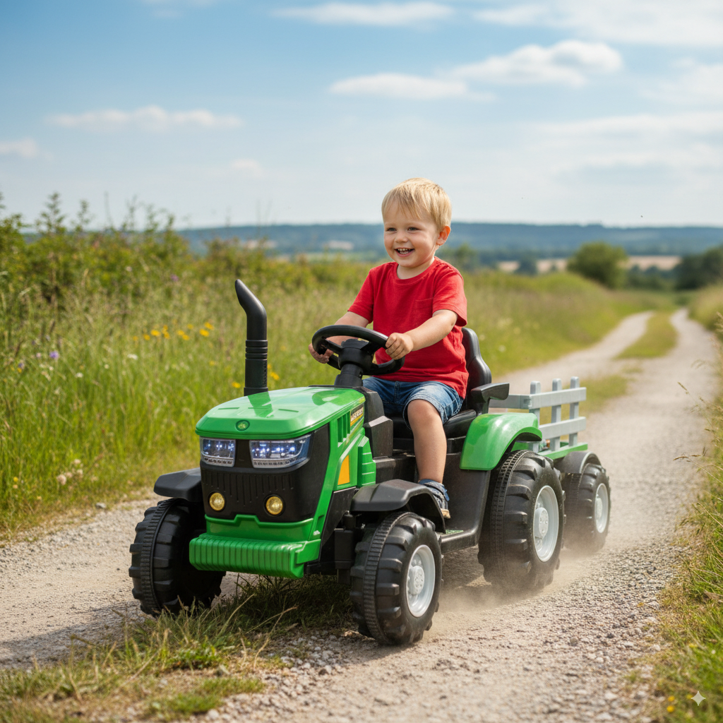 Kids Ride On Electric Tractor and Trailer in Green | 12V - kidscars.ie - [Kids Electric Cars]