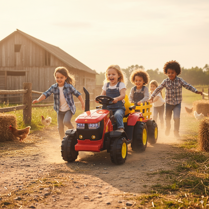 Kids Ride On Electric Tractor and Trailer in Red | 12V - kidscars.ie - [Kids Electric Cars]