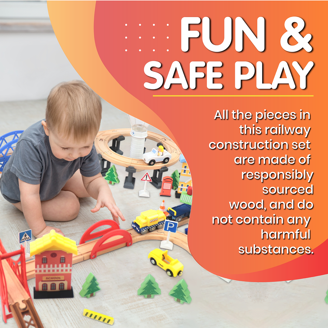 Railway City Set 100-Piece Wooden Train & Building Block Kit for Kids 3+ - kidscars.ie - [Kids Electric Cars]