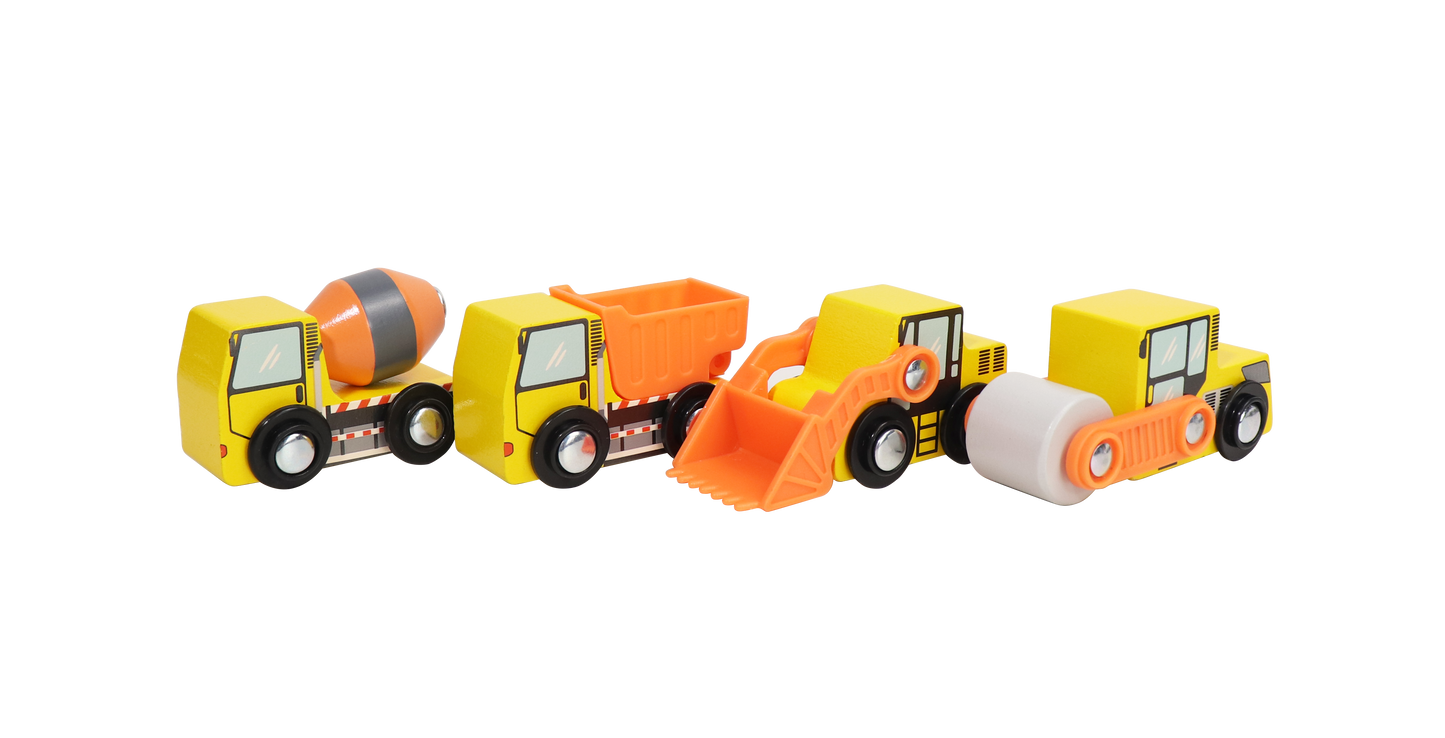 Leo & Friends Wooden Construction Vehicles – 4 Piece Set for Creative Play 3+ - kidscars.ie - [Kids Electric Cars]