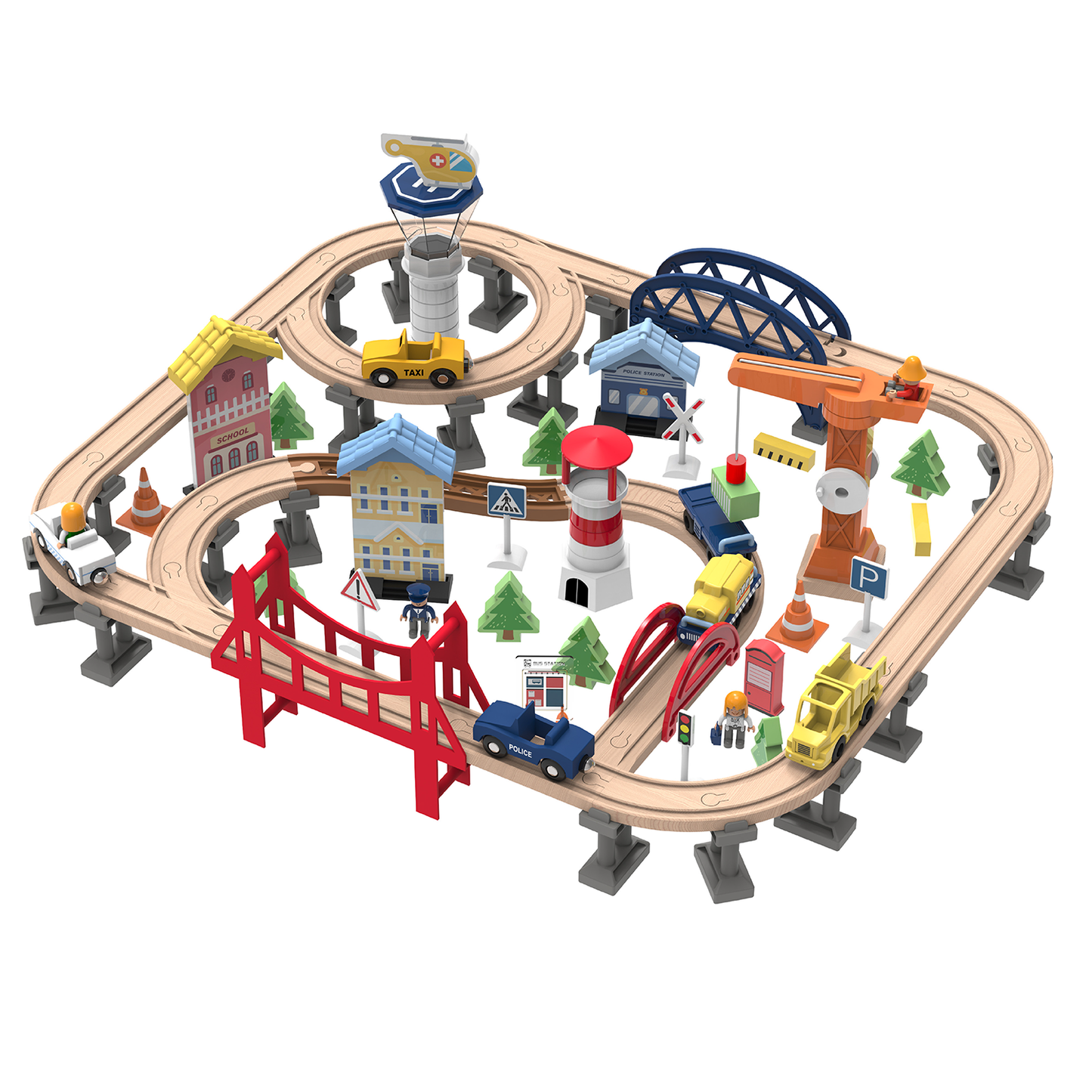 Leo & Friends Railway City Set – 100-Piece Wooden Train & Building Block Kit for Kids 3+ - kidscars.ie - [Kids Electric Cars]