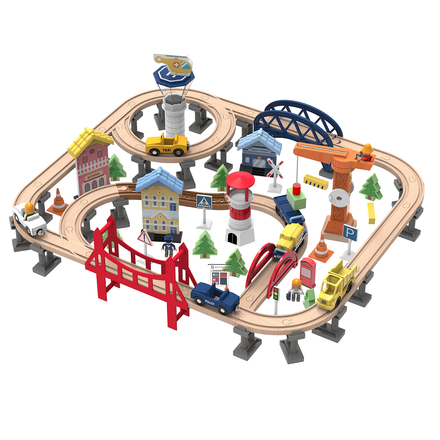 Leo & Friends Railway City Set – 100-Piece Wooden Train & Building Block Kit for Kids 3+ - kidscars.ie - [Kids Electric Cars]
