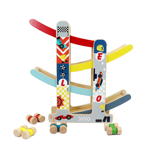 Leo & Friends Wooden Ramp Racer Track with 4 Cars - kidscars.ie - [Kids Electric Cars]