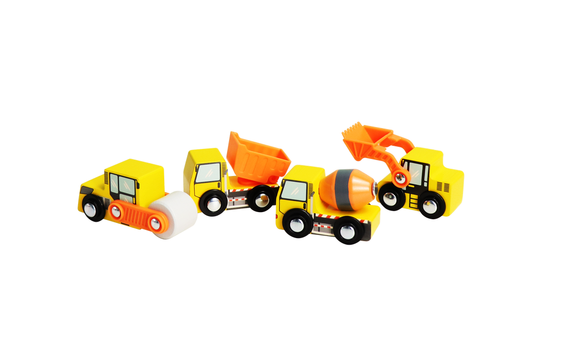 Leo & Friends Wooden Construction Vehicles – 4 Piece Set for Creative Play 3+ - kidscars.ie - [Kids Electric Cars]