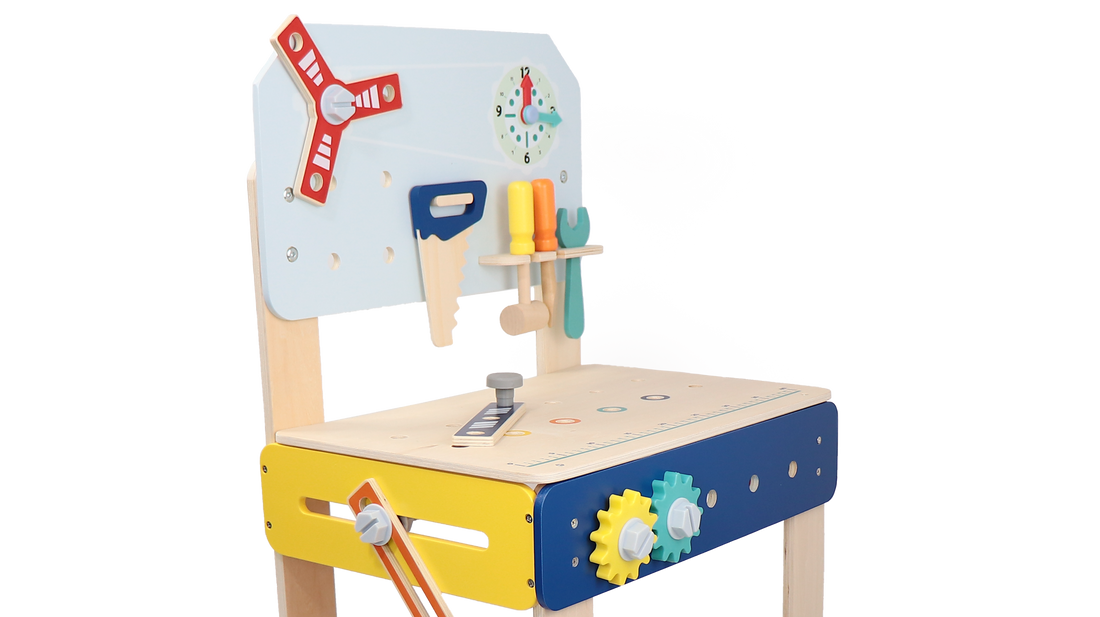 Master Workbench Adjustable Wooden Tool Bench with Play Tools for Kids 3+ - kidscars.ie - [Kids Electric Cars]