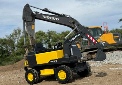 Licensed Volvo Electric Digger Ride-On – 12V with Electric Digging Arm, Ball Pit & Parental Control - kidscars.ie