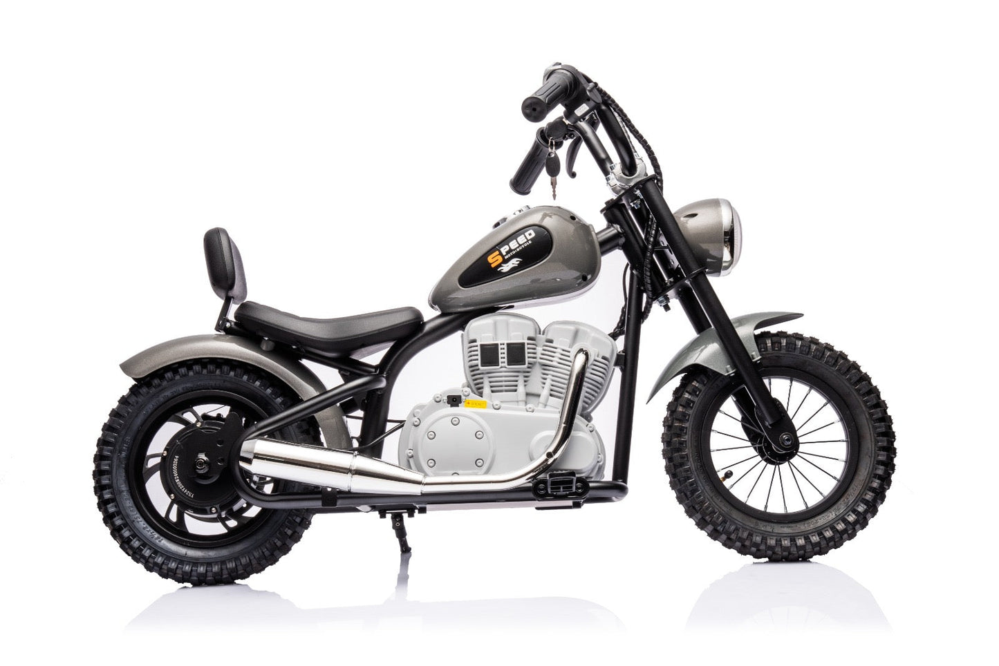 36V Electric Chopper Motor Cycle Ride on with Twist Grip Throttle | Grey - Age 7+ - kidscars.ie - [Kids Electric Cars]