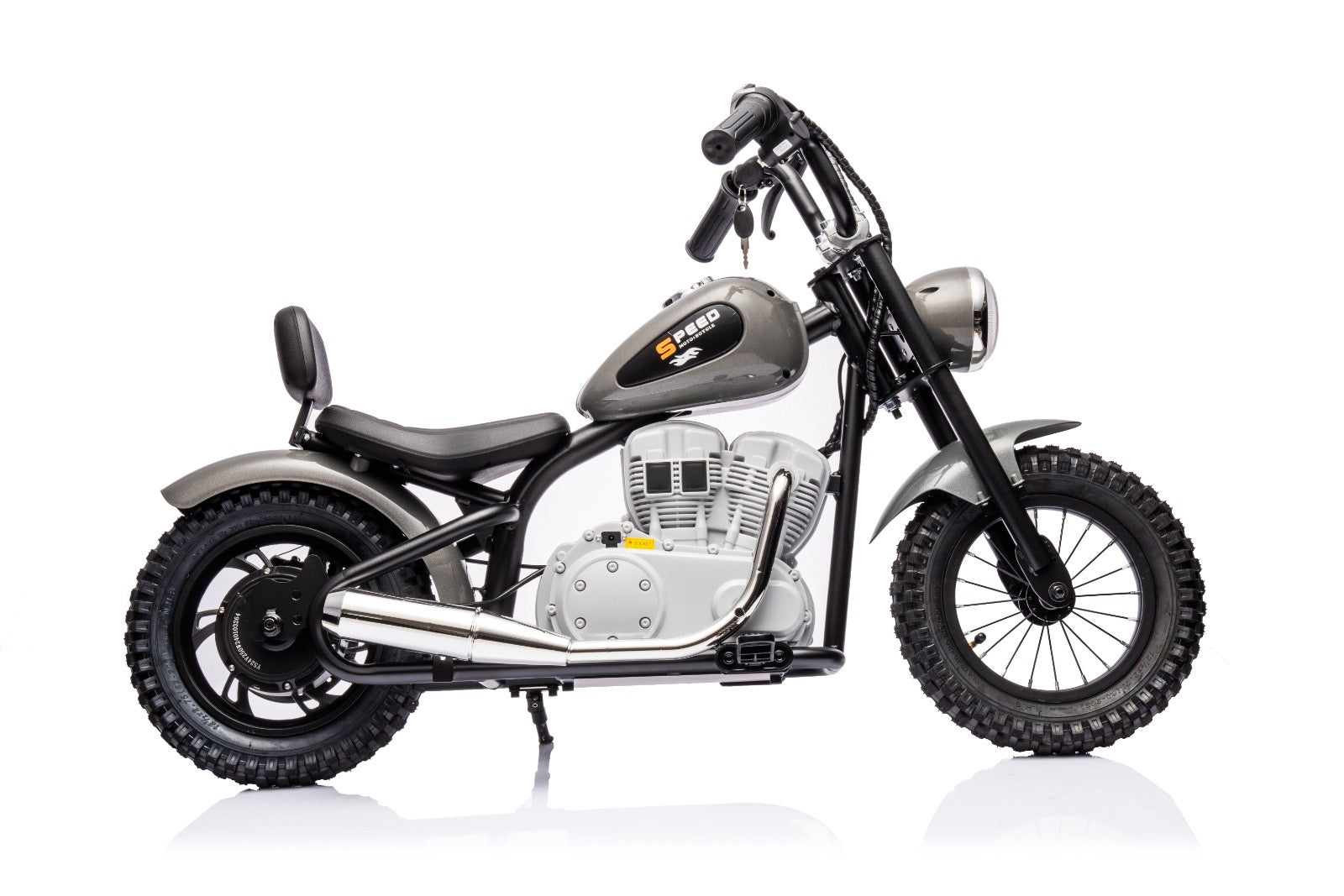 36V Electric Chopper Motor Cycle Ride on with Twist Grip Throttle | Grey - Age 7+ - kidscars.ie - [Kids Electric Cars]