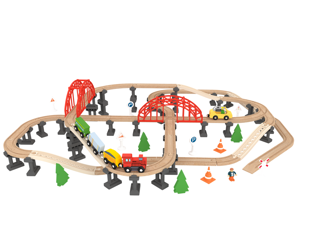 Wooden Railway Bridge Set 107-Piece Toy Car Playset - kidscars.ie - [Kids Electric Cars]