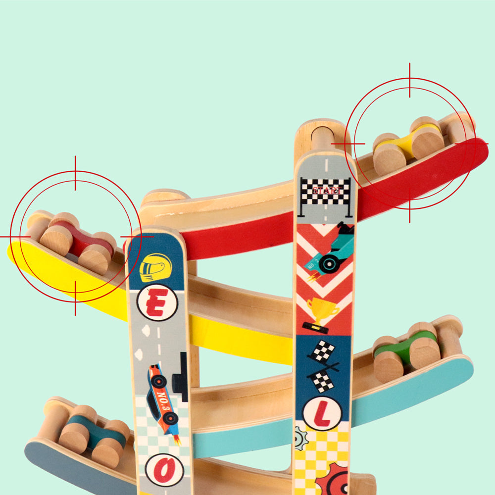 Leo & Friends Wooden Ramp Racer Track with 4 Cars - kidscars.ie - [Kids Electric Cars]