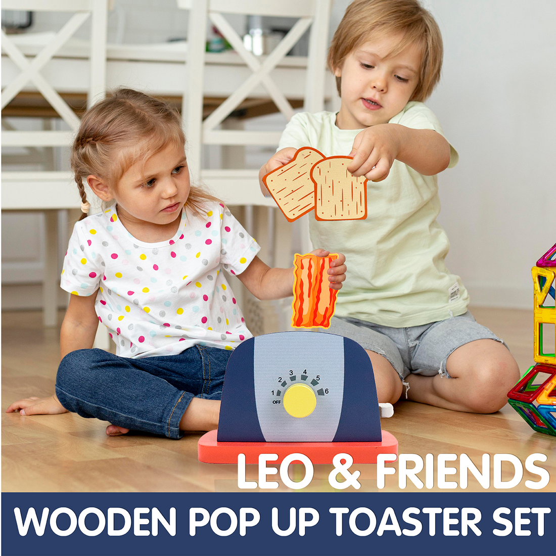 Wooden Pop Up Toaster Set 7-Piece Play Kitchen Toy - kidscars.ie - [Kids Electric Cars]
