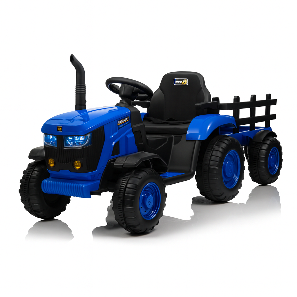 Kids Ride On Electric Tractor and Trailer in Blue | 12V - kidscars.ie - [Kids Electric Cars]