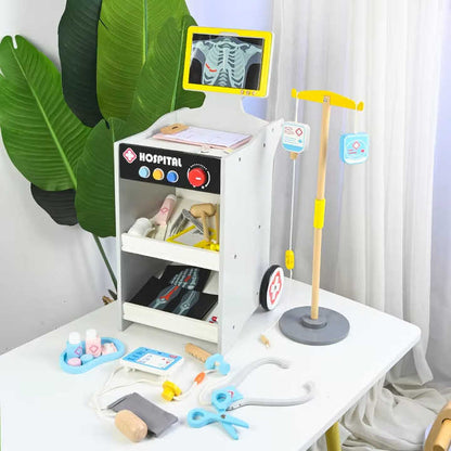 Wooden Play Doctor's Medical Cart for Children