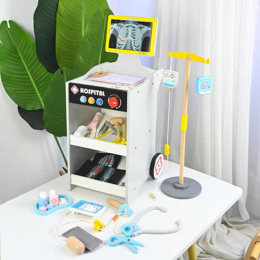 Wooden Play Doctor's Medical Cart for Children