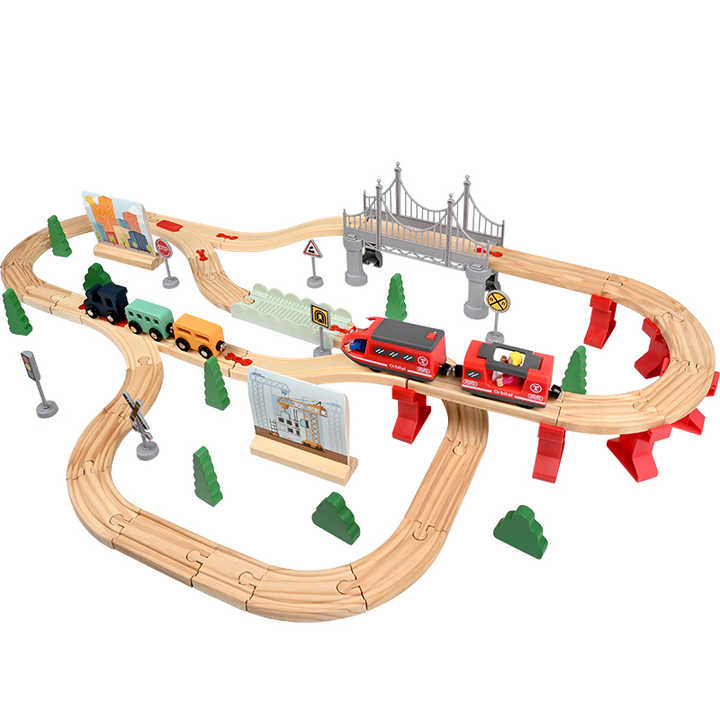 Wooden Construction Train Track Puzzle - 72 Pieces