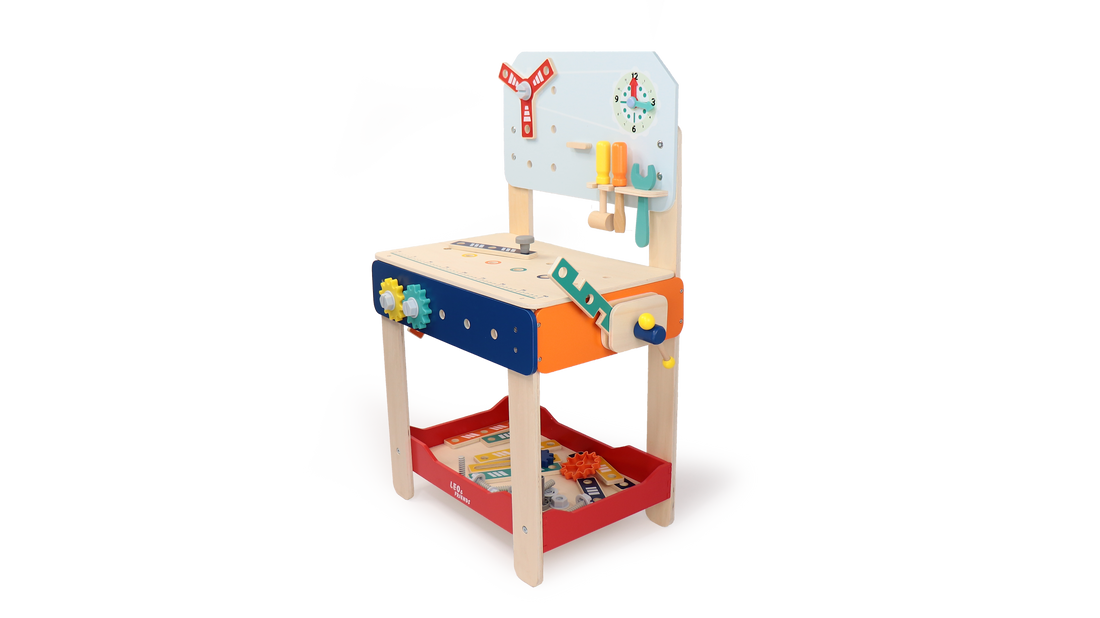 Master Workbench Adjustable Wooden Tool Bench with Play Tools for Kids 3+ - kidscars.ie - [Kids Electric Cars]