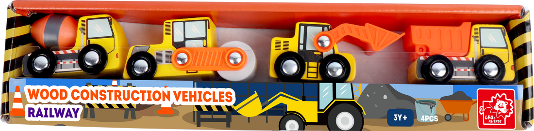 Leo & Friends Wooden Construction Vehicles – 4 Piece Set for Creative Play 3+ - kidscars.ie - [Kids Electric Cars]