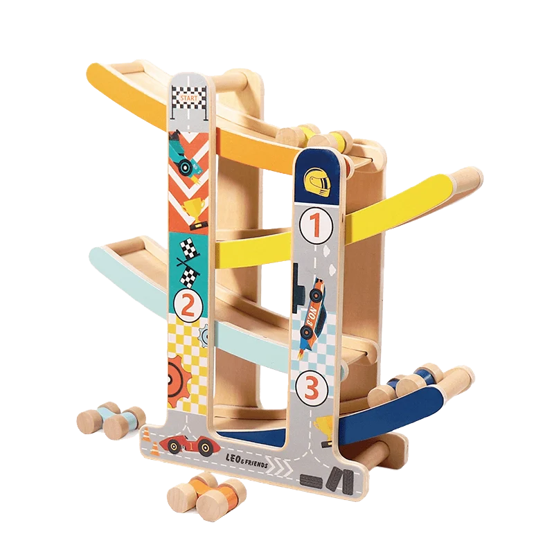 Leo & Friends Wooden Ramp Racer Track with 4 Cars - kidscars.ie - [Kids Electric Cars]