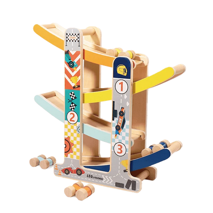 Leo & Friends Wooden Ramp Racer Track with 4 Cars - kidscars.ie - [Kids Electric Cars]