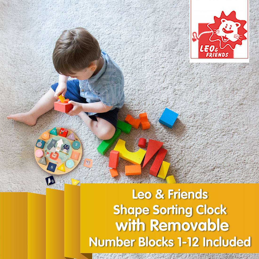 Wooden Shape Sorting Clock with 12 Removable Blocks - kidscars.ie - [Kids Electric Cars]