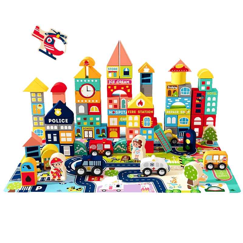 Leo & Friends Wooden City Building Block Set – 100-Piece Construction Kit - kidscars.ie - [Kids Electric Cars]