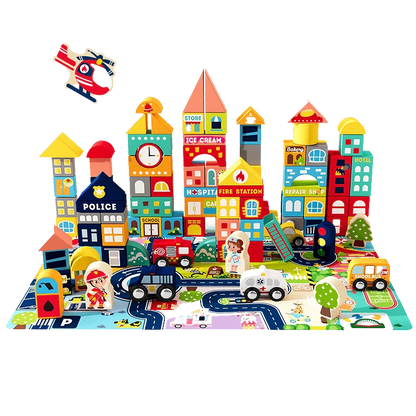 Leo & Friends Wooden City Building Block Set – 100-Piece Construction Kit - kidscars.ie - [Kids Electric Cars]