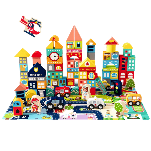 Leo & Friends Wooden City Building Block Set – 100-Piece Construction Kit - kidscars.ie - [Kids Electric Cars]