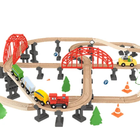 Leo & Friends Wooden Railway Bridge Set – 107-Piece Toy Car Playset - kidscars.ie - [Kids Electric Cars]