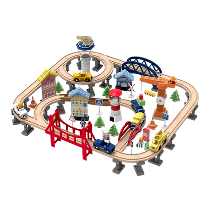 Railway City Set 100-Piece Wooden Train & Building Block Kit for Kids 3+ - kidscars.ie - [Kids Electric Cars]