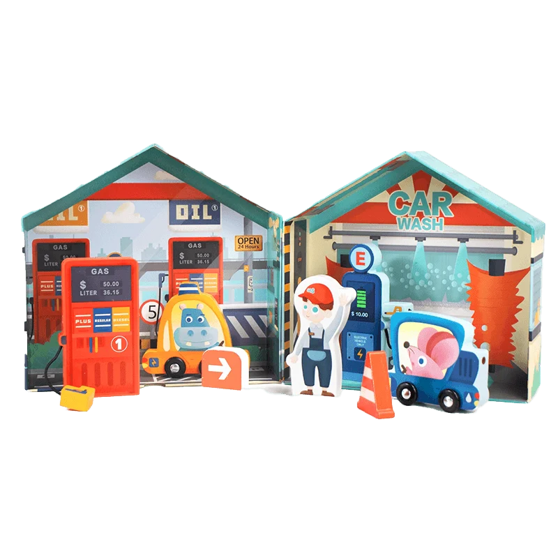 City Gas Station 10-Piece Wooden Pretend Play Set for Kids 3+ - kidscars.ie - [Kids Electric Cars]