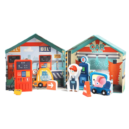City Gas Station 10-Piece Wooden Pretend Play Set for Kids 3+ - kidscars.ie - [Kids Electric Cars]
