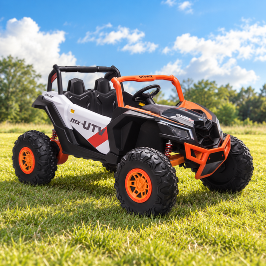 Extreme Two Seat 24V UTV Ride On Toy | White / Orange - kidscars.ie - [Kids Electric Cars]