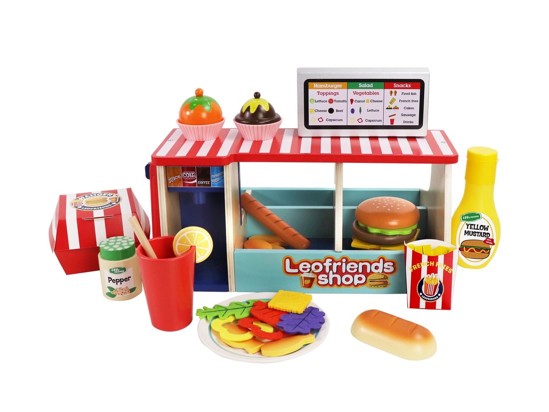 40-Piece Wooden Play Food Set Snack Shop with Drink Dispenser Ages 3+ - kidscars.ie - [Kids Electric Cars]