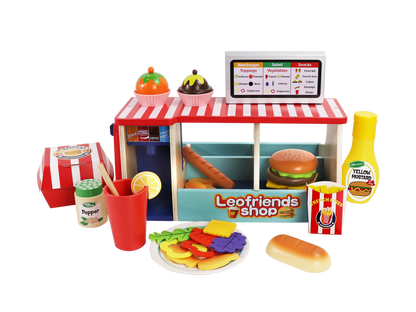 40-Piece Wooden Play Food Set Snack Shop with Drink Dispenser Ages 3+ - kidscars.ie - [Kids Electric Cars]