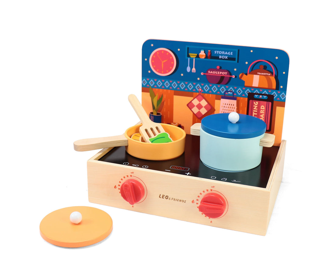 2-in-1 Mini Kitchen Wooden Play Set 15-Piece Pretend Cooking Kit for Kids 24M+ - kidscars.ie - [Kids Electric Cars]