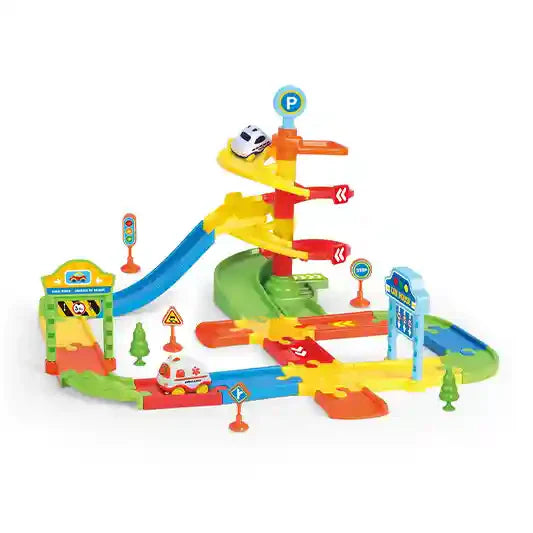 DIY City Parking Playset – 34 Pieces with Spiral Ramp & Mini Cars - kidscars.ie - [Kids Electric Cars]