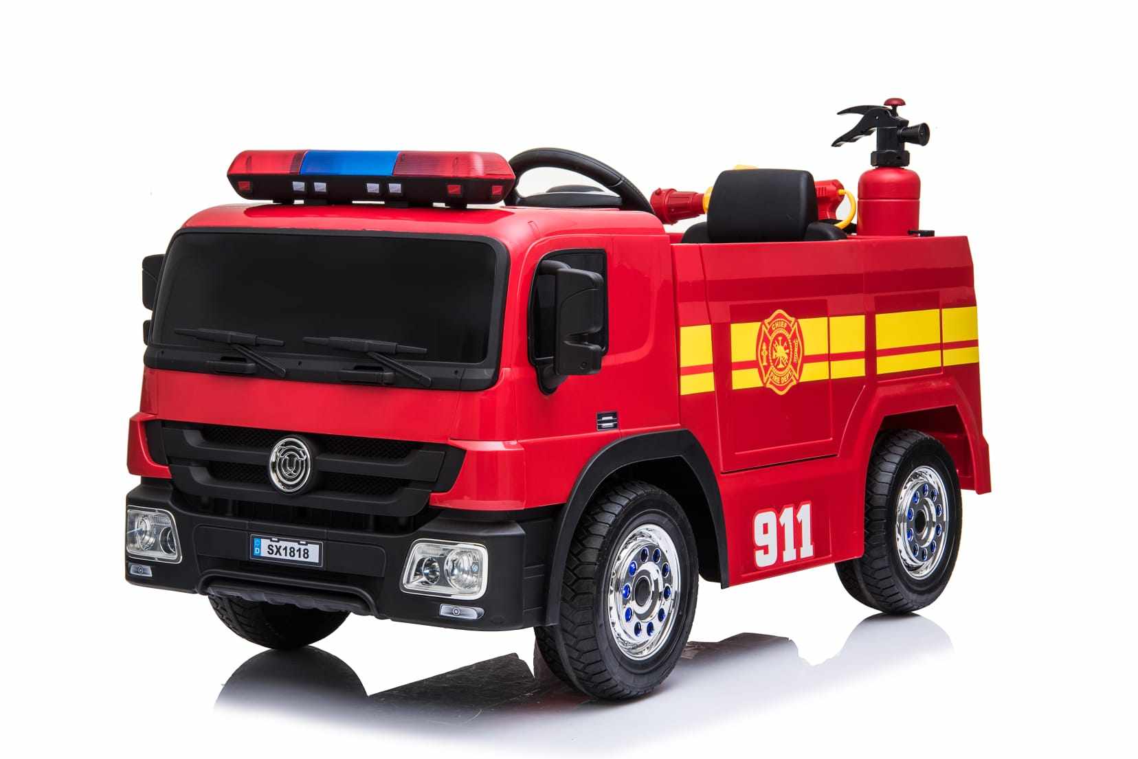 Kids’ 12V Electric Red Fire Engine Ride-On – Water Gun, Parental Control & Music Function - kidscars.ie