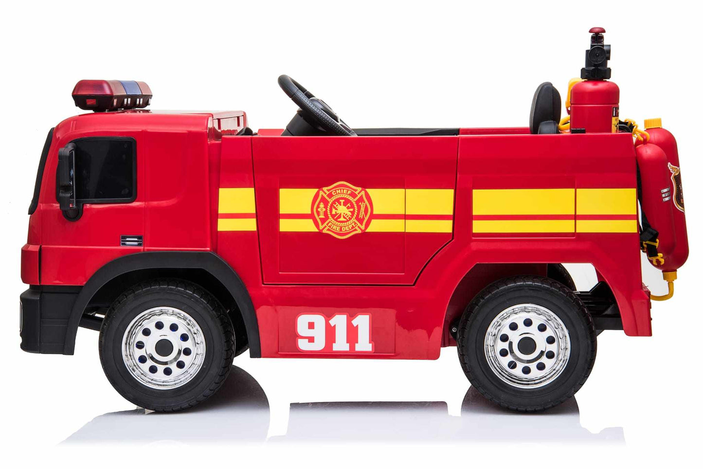 Kids’ 12V Electric Red Fire Engine Ride-On – Water Gun, Parental Control & Music Function - kidscars.ie