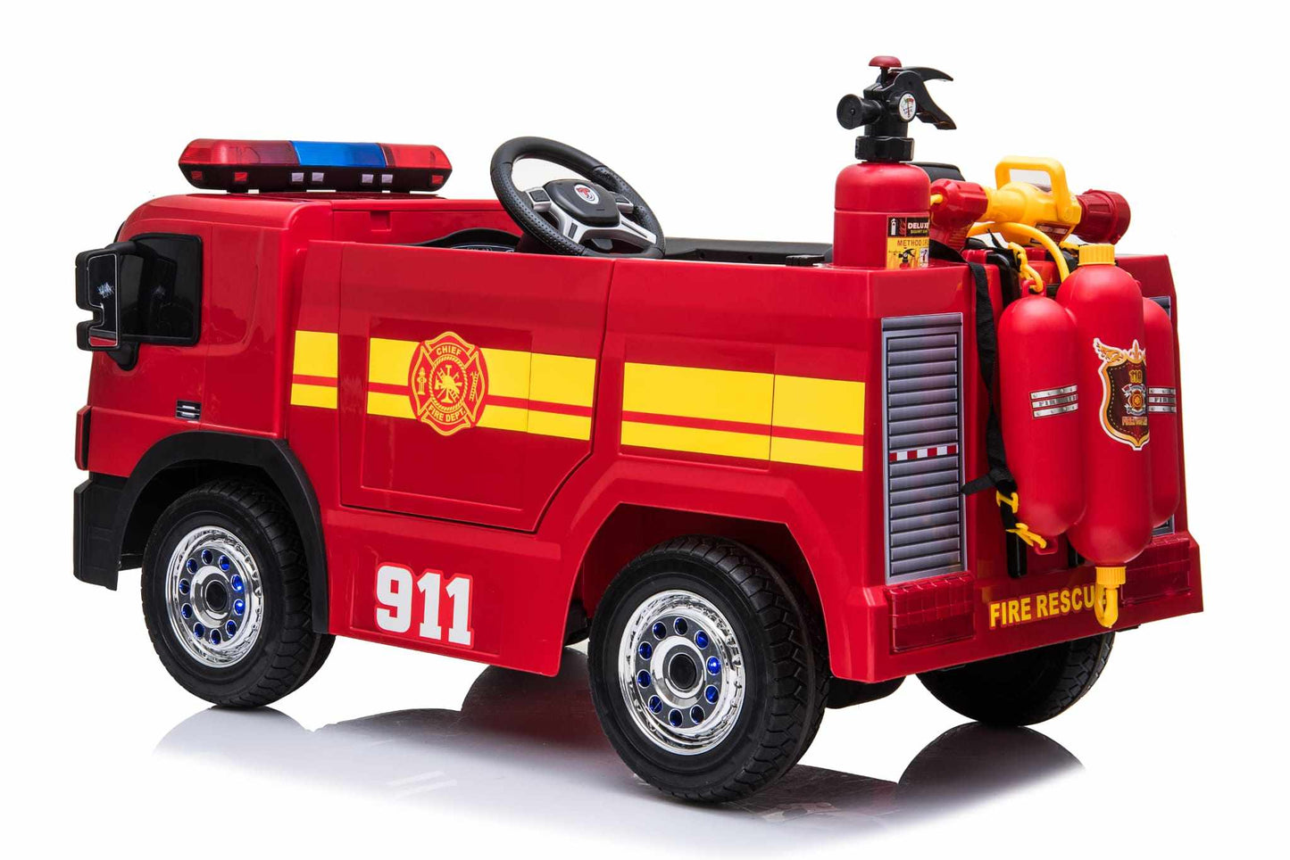 Kids’ 12V Electric Red Fire Engine Ride-On – Water Gun, Parental Control & Music Function - kidscars.ie