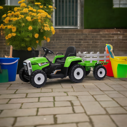 Kids Ride On Electric Tractor and Trailer in Green | Suitable for 3 years+