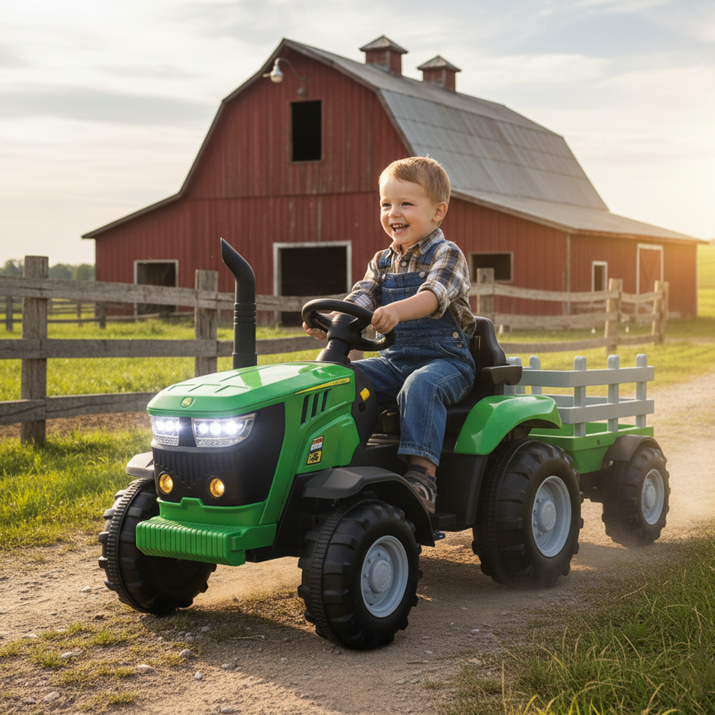 Kids Ride On Electric Tractor and Trailer in Green | 12V - kidscars.ie - [Kids Electric Cars]