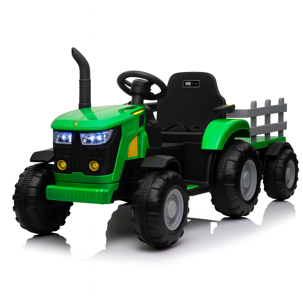 Kids Ride On Electric Tractor and Trailer in Green | 12V - kidscars.ie - [Kids Electric Cars]